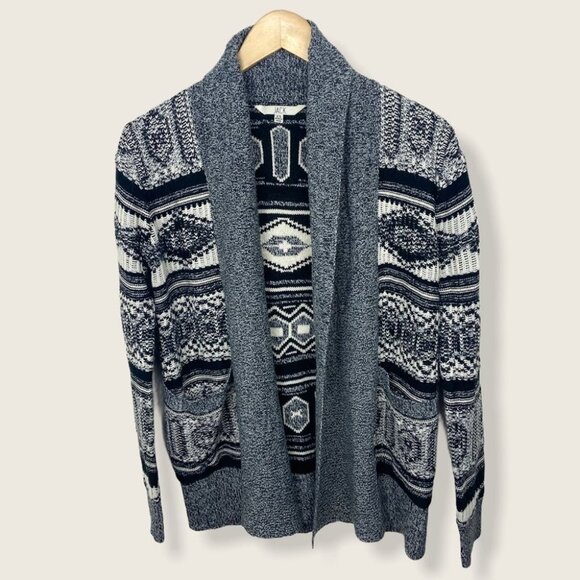 Revolve BB Dakota‎ Grey Knit Open Front Cardigan Size XS Sweater Boho Fair Isle - Picture 3 of 11